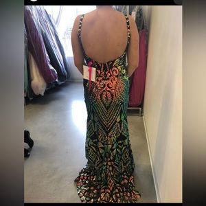 Size 4 mori lee multi colored mermaid style backless prom dress